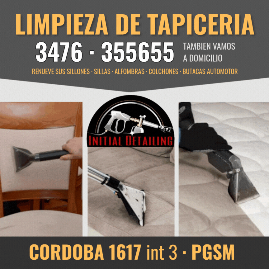 BANNER INITIAL DETAILING LIMPIEZA DE TAPIZADOS SILLONES ALFOMBRAS SILLAS COLCHONES BUTACAS AUTOMOTORES